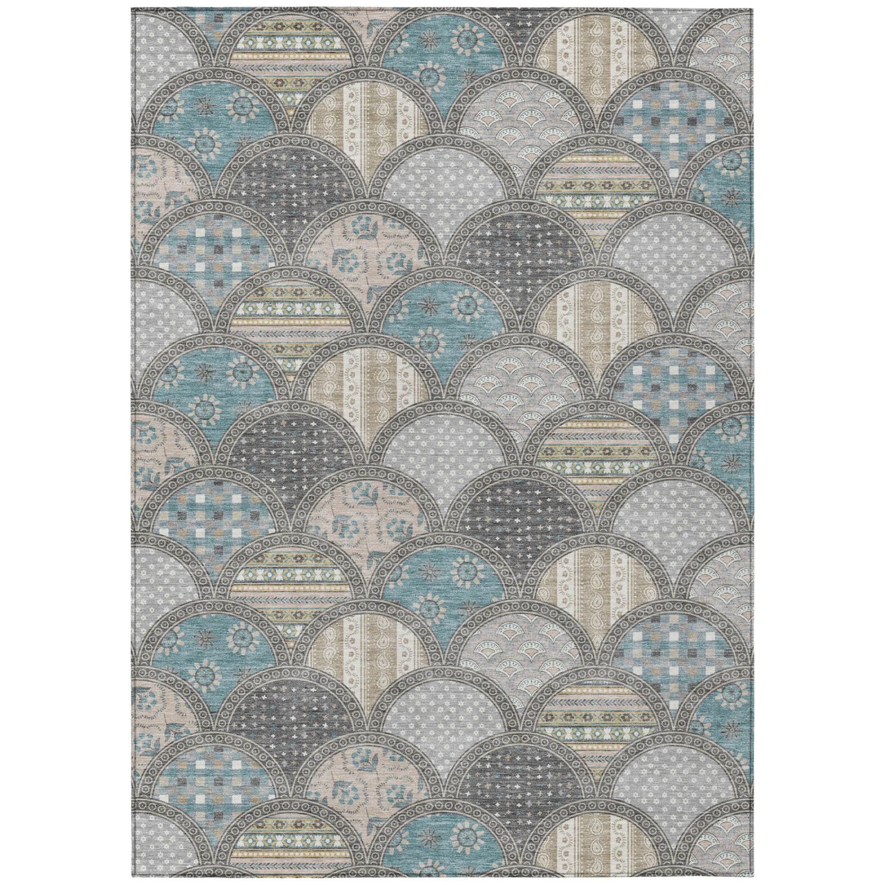 5' X 8' Gray And Silver Geometric Washable Indoor Outdoor Area Rug Homeroots Outdoor