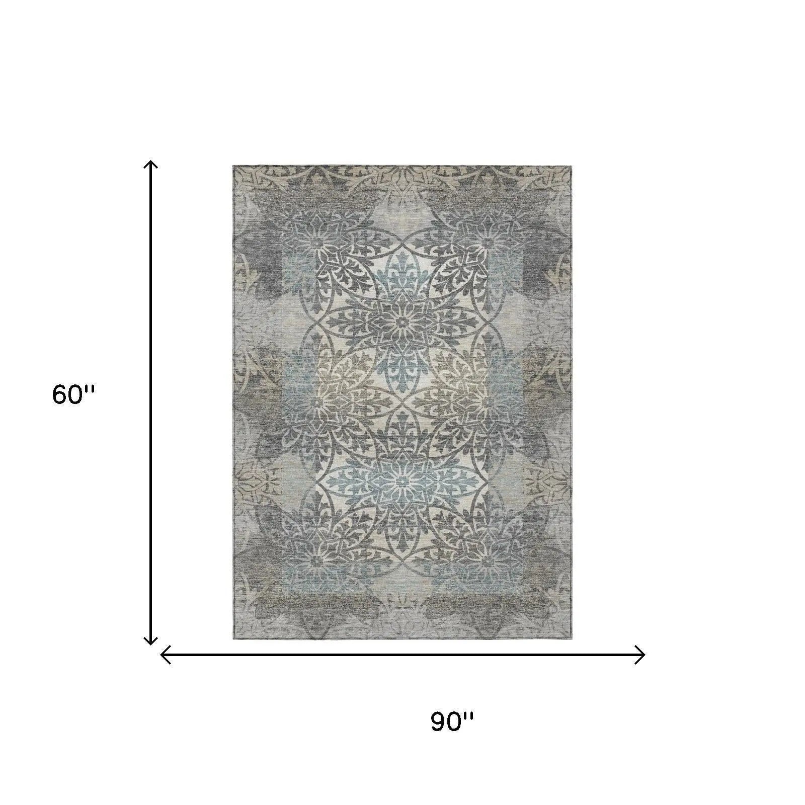 5' X 8' Gray And Silver Oriental Washable Indoor Outdoor Area Rug Homeroots Outdoor