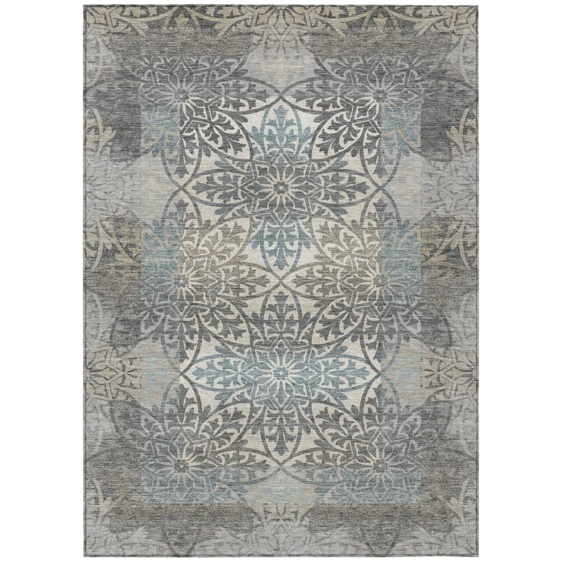 5' X 8' Gray And Silver Oriental Washable Indoor Outdoor Area Rug Homeroots Outdoor