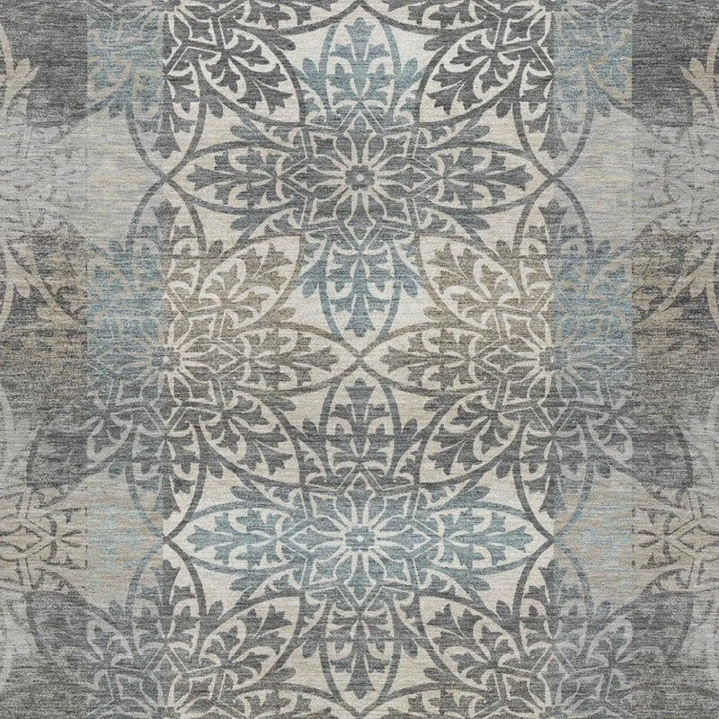 5' X 8' Gray And Silver Oriental Washable Indoor Outdoor Area Rug Homeroots Outdoor