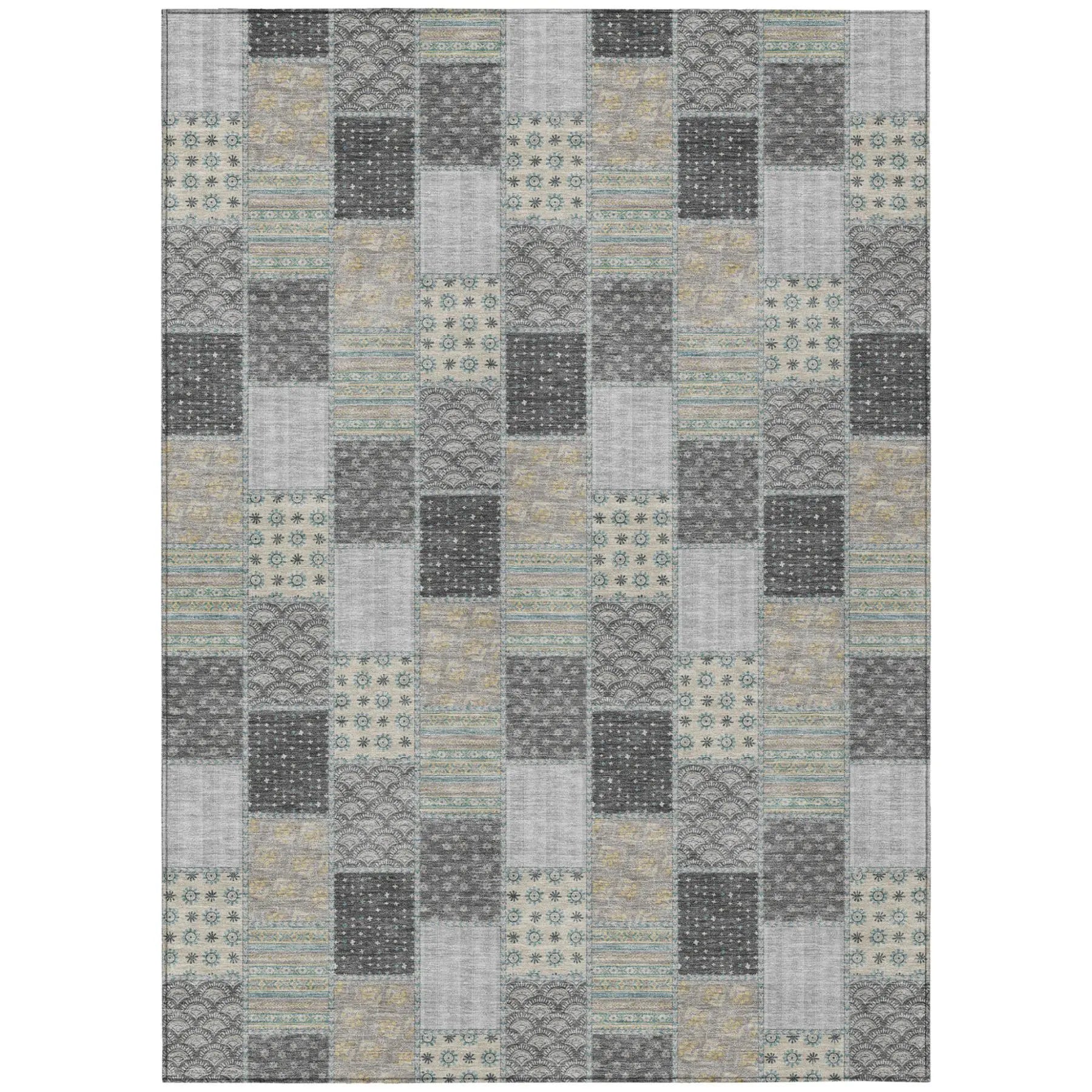 5' X 8' Gray And Silver Patchwork Washable Indoor Outdoor Area Rug Homeroots Outdoor