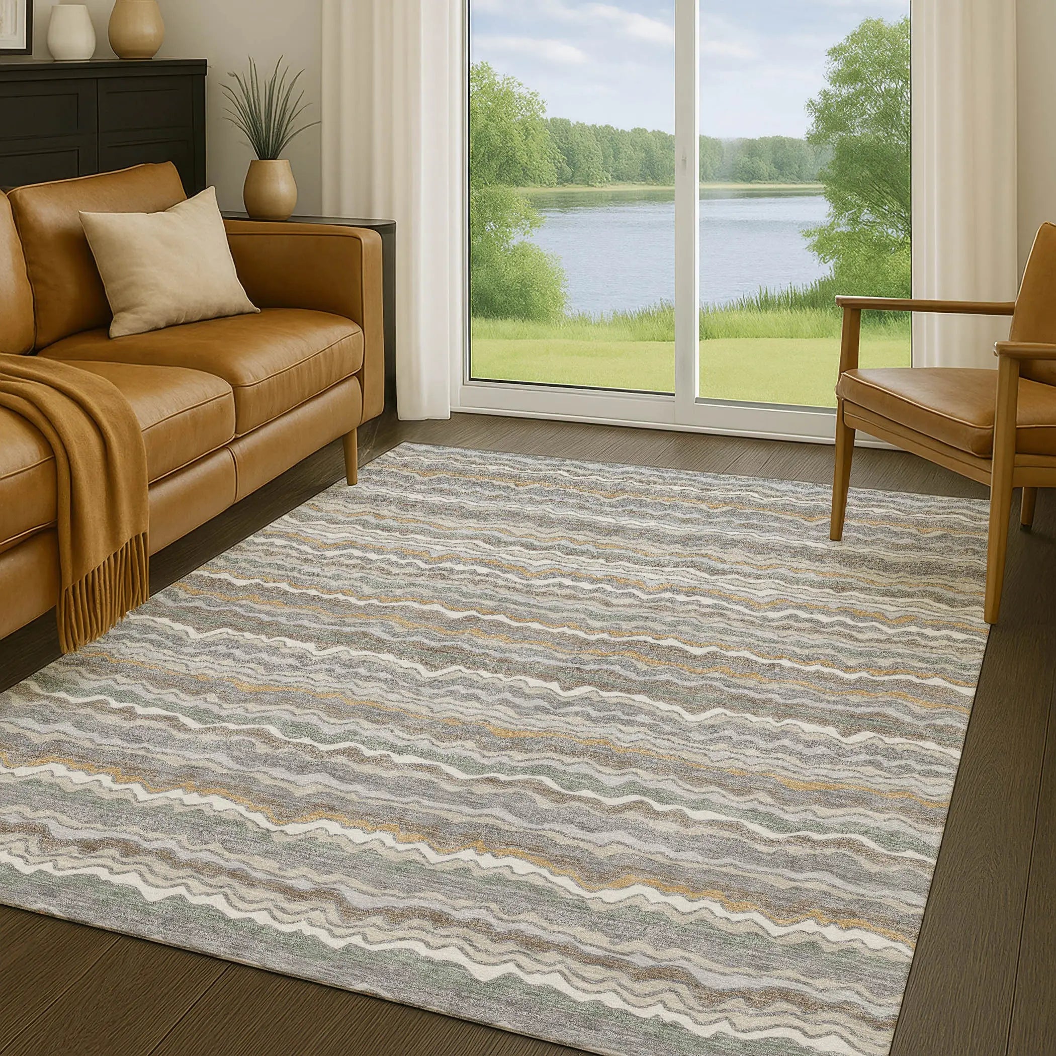 5' X 8' Gray And Silver Striped Washable Indoor Outdoor Area Rug Homeroots Outdoor