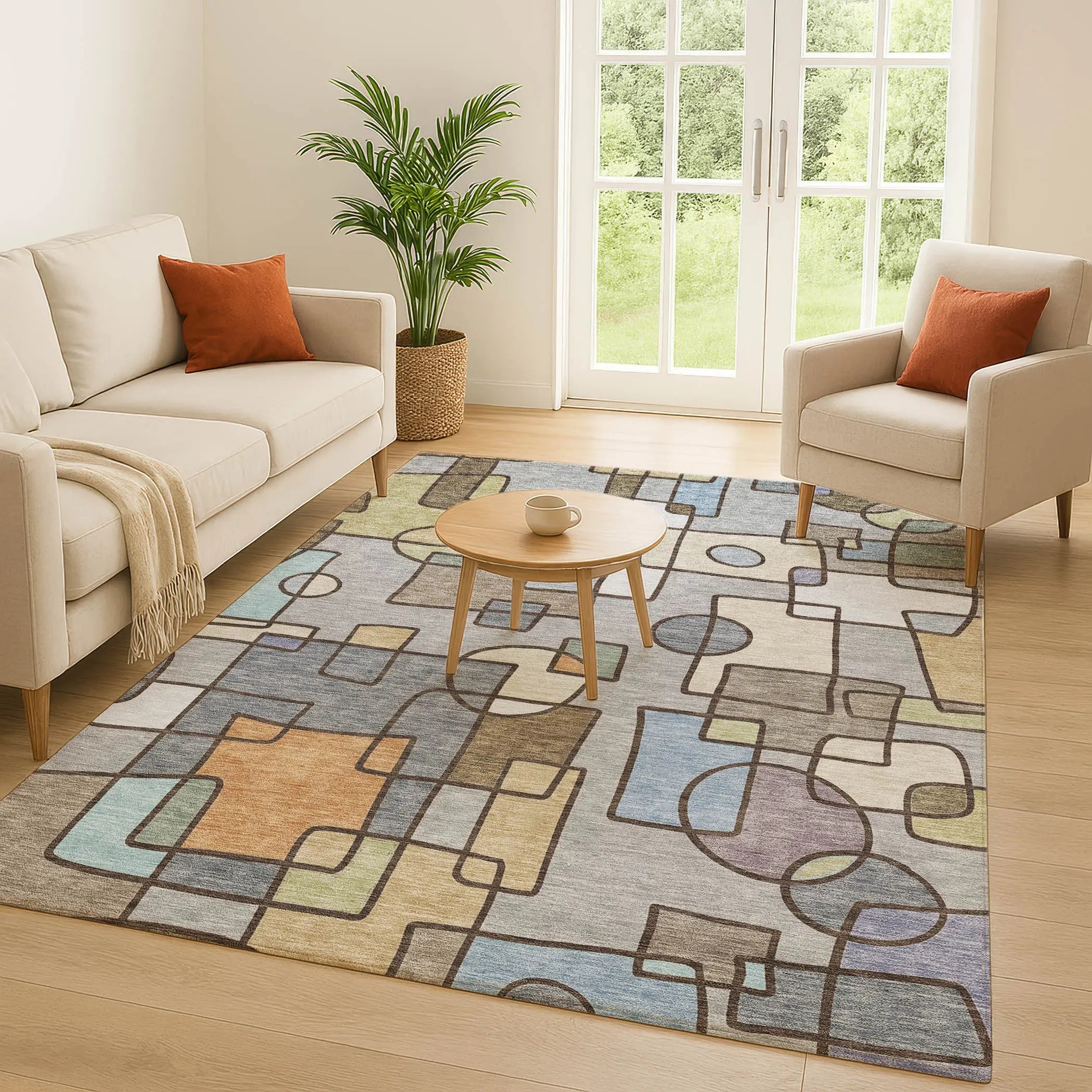 5' X 8' Gray And Sky Blue Geometric Washable Indoor Outdoor Area Rug Homeroots Outdoor