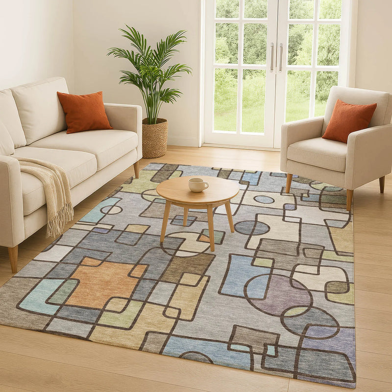 5' X 8' Gray And Sky Blue Geometric Washable Indoor Outdoor Area Rug Homeroots Outdoor