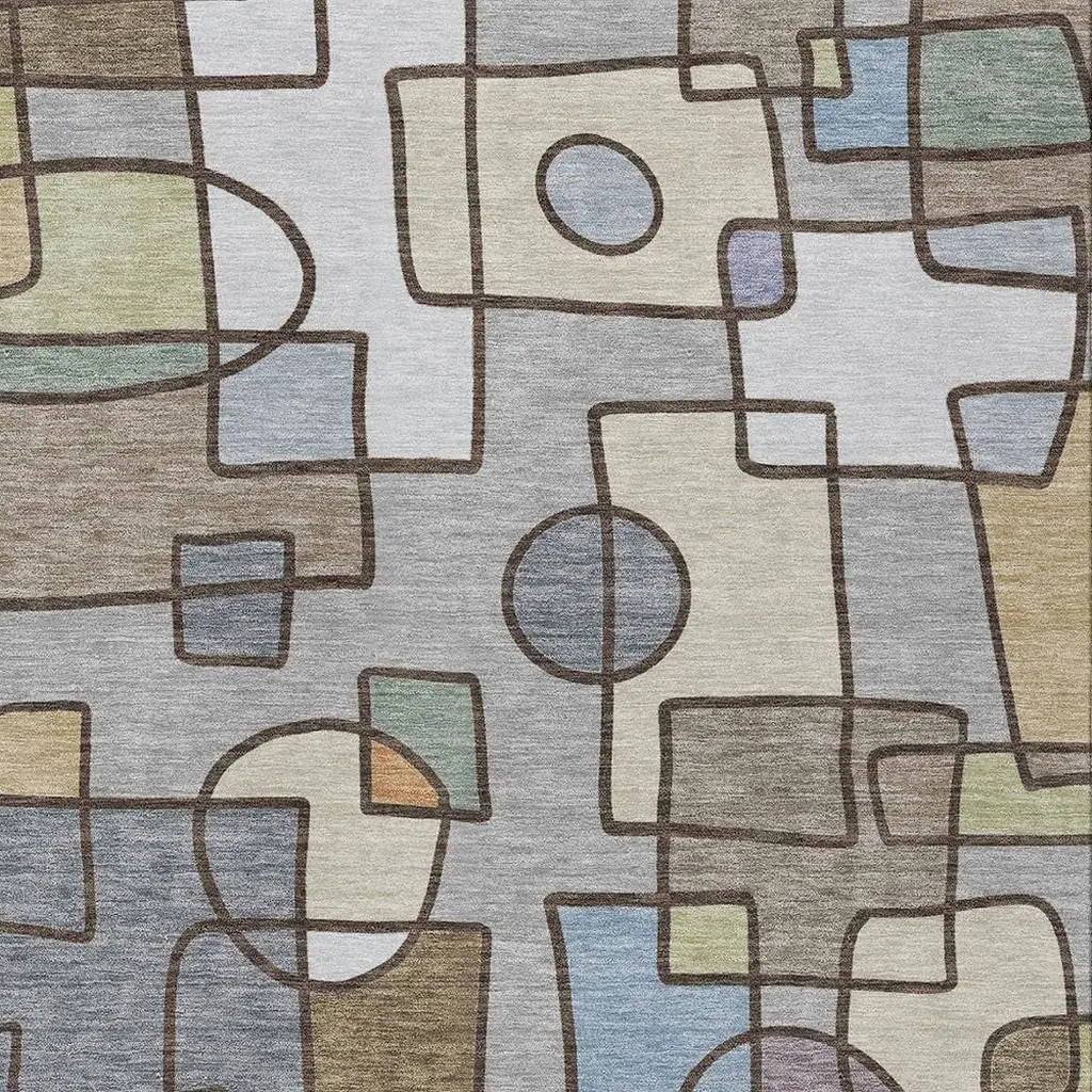 5' X 8' Gray And Sky Blue Geometric Washable Indoor Outdoor Area Rug Homeroots Outdoor