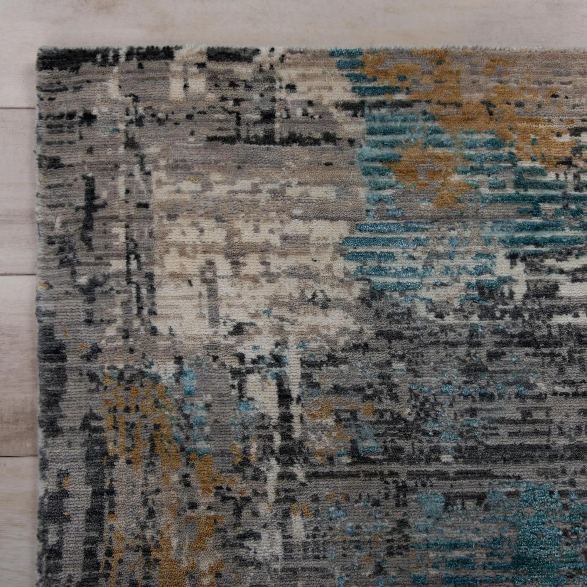 5' X 8' Gray Black Yellow Blue And Ivory New Zealand Lambs Wool Abstract Hand Carved Handmade Area Rug Homeroots Home Decor