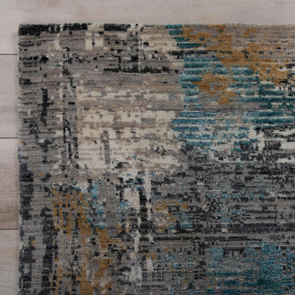 5' X 8' Gray Black Yellow Blue And Ivory New Zealand Lambs Wool Abstract Hand Carved Handmade Area Rug Homeroots Home Decor