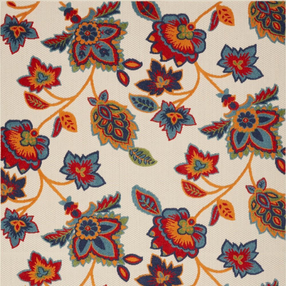 5' X 8' Gray Blue and Orange Floral Non Skid Indoor Outdoor Area Rug Homeroots Outdoor