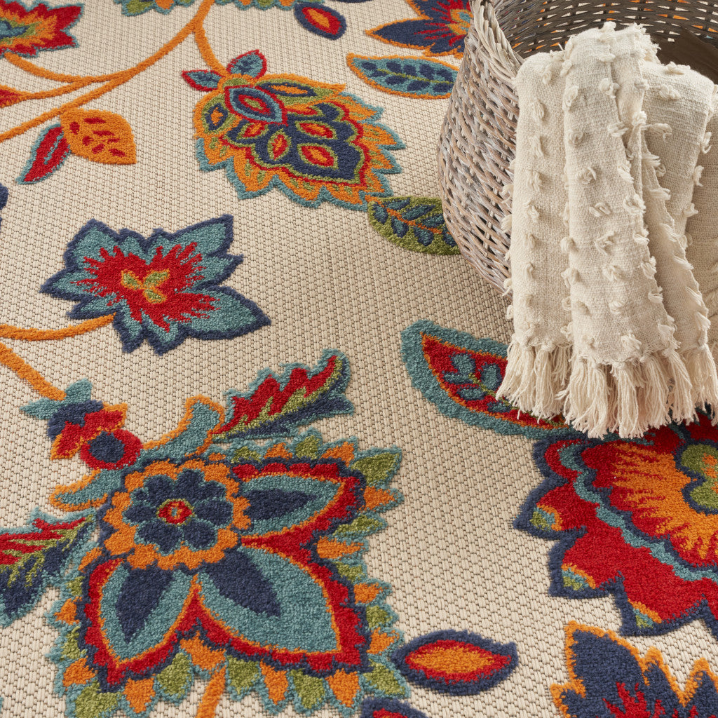 5' X 8' Gray Blue and Orange Floral Non Skid Indoor Outdoor Area Rug Homeroots Outdoor