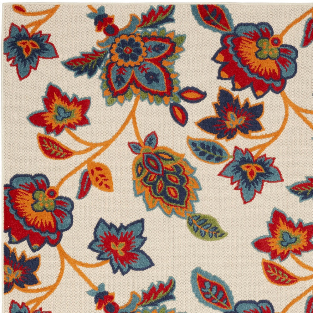 5' X 8' Gray Blue and Orange Floral Non Skid Indoor Outdoor Area Rug Homeroots Outdoor