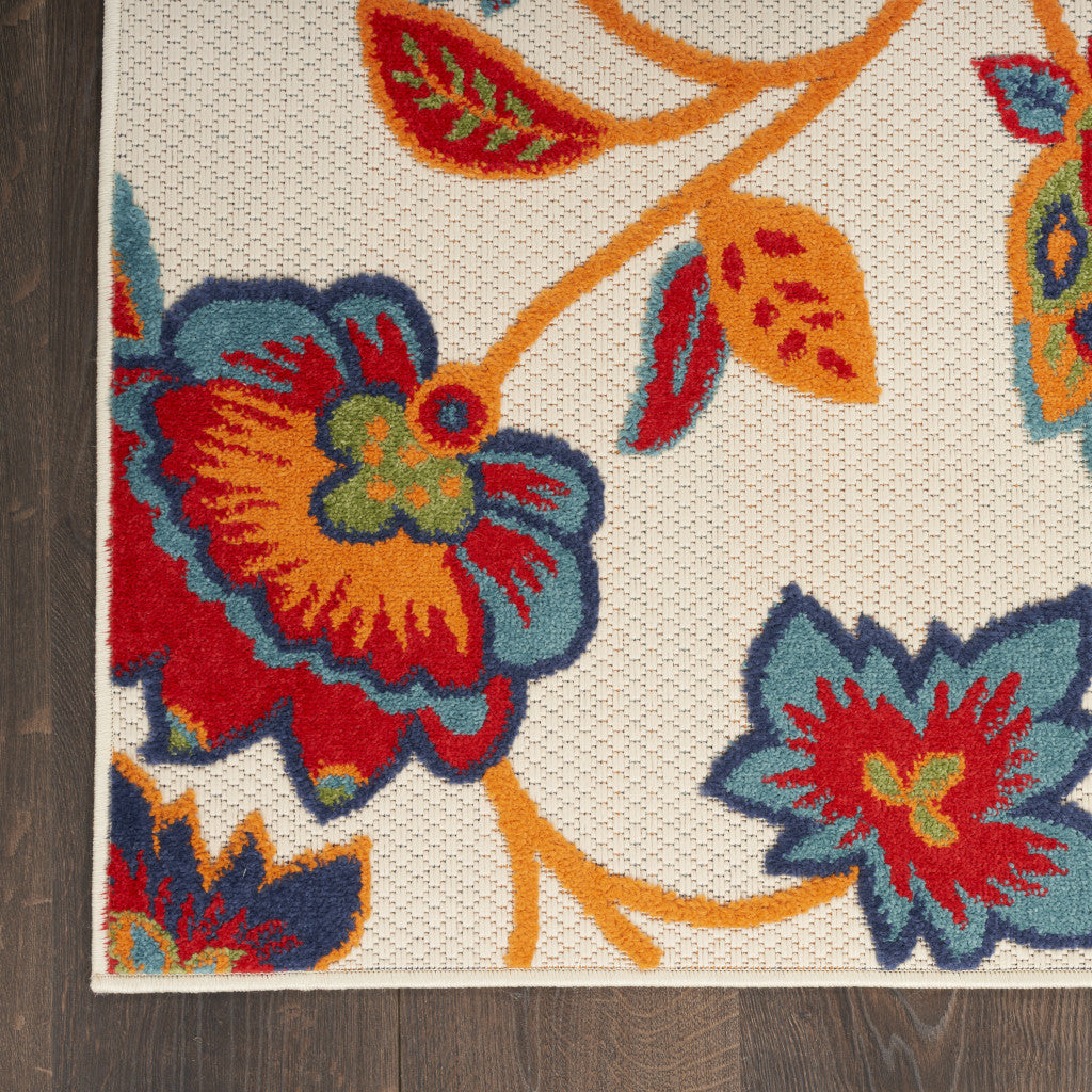 5' X 8' Gray Blue and Orange Floral Non Skid Indoor Outdoor Area Rug Homeroots Outdoor