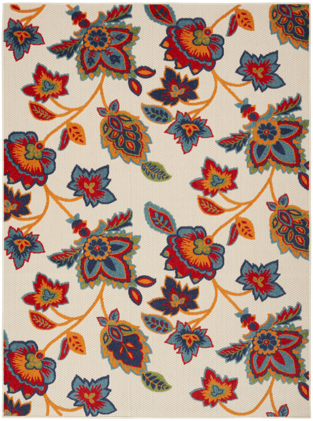 5' X 8' Gray Blue and Orange Floral Non Skid Indoor Outdoor Area Rug Homeroots Outdoor