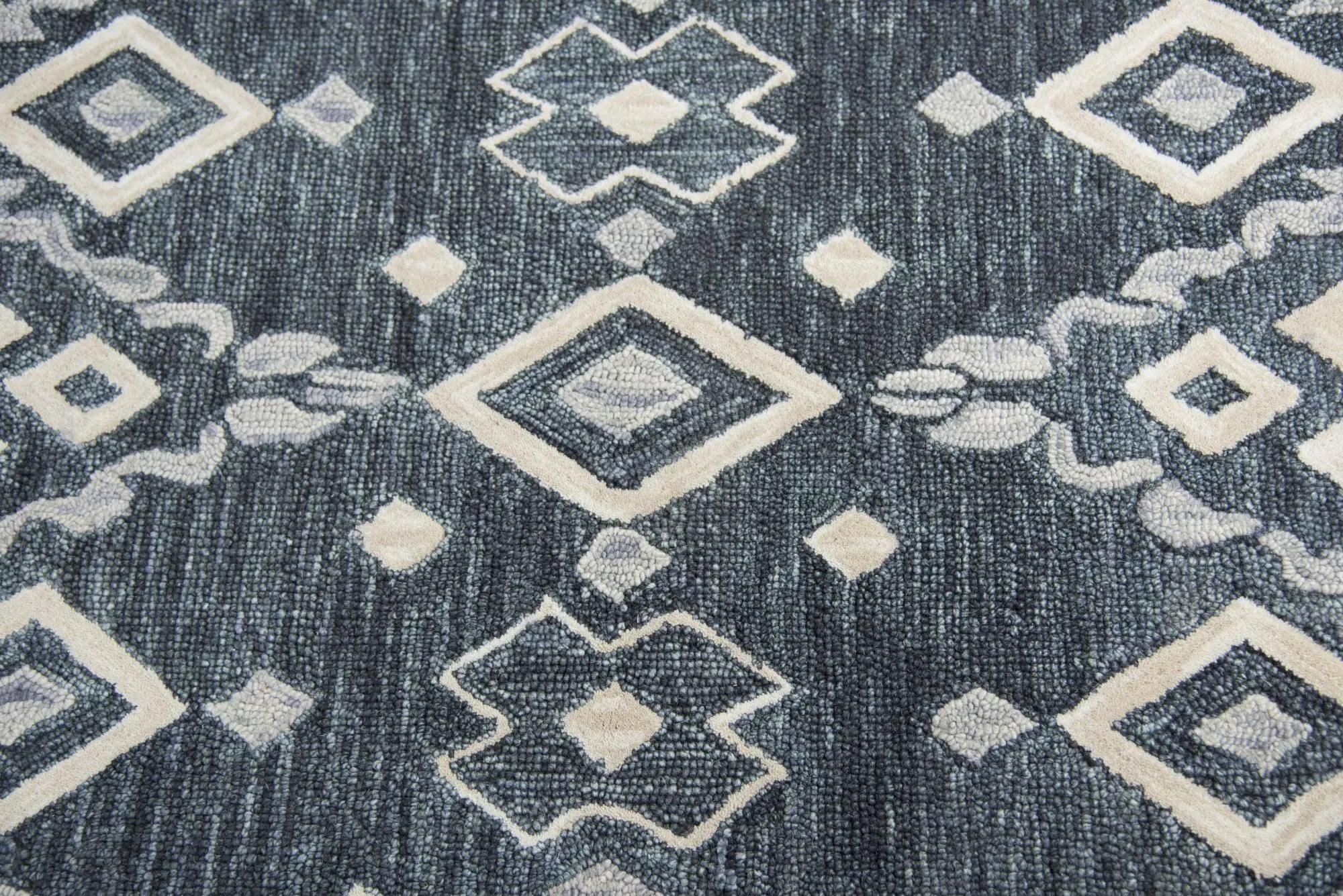 5' X 8' Gray Dark Blue And Blue Wool Geometric Hand Tufted Area Rug Homeroots Home Decor