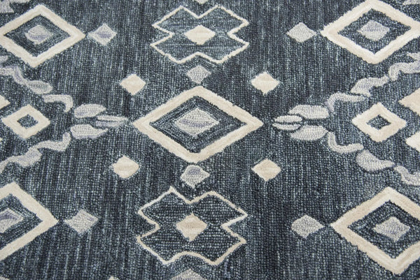 5' X 8' Gray Dark Blue And Blue Wool Geometric Hand Tufted Area Rug Homeroots Home Decor