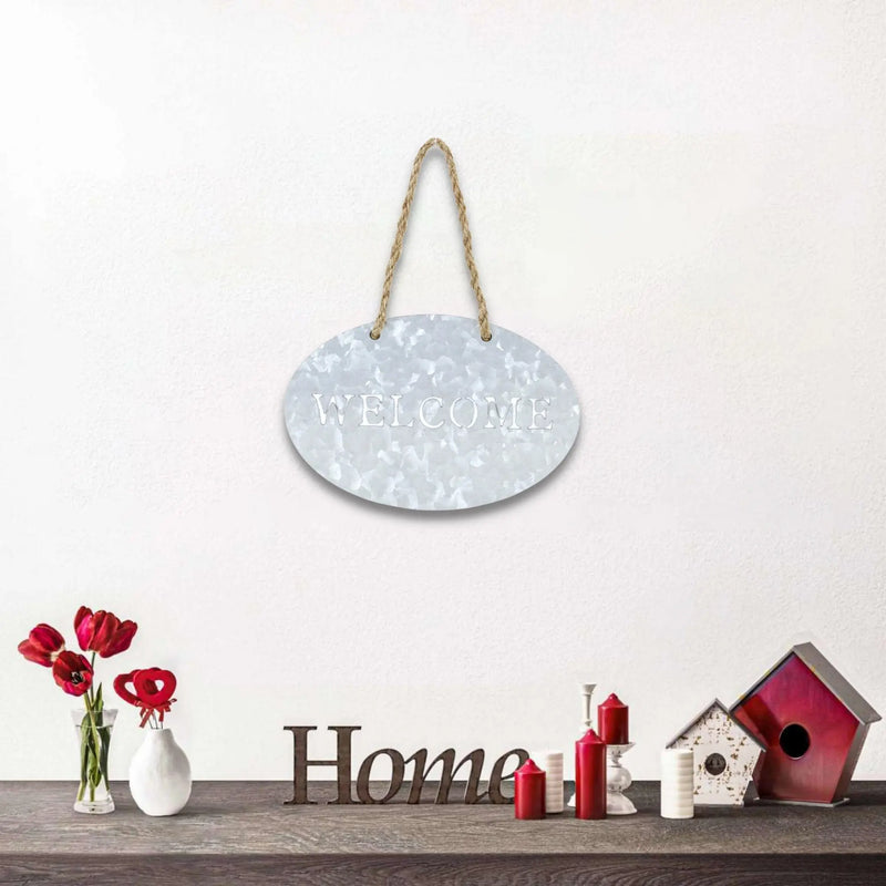 5" X 8" Gray Handcrafted Welcome Galvanized Metal Wall Decor Homeroots Home Decor