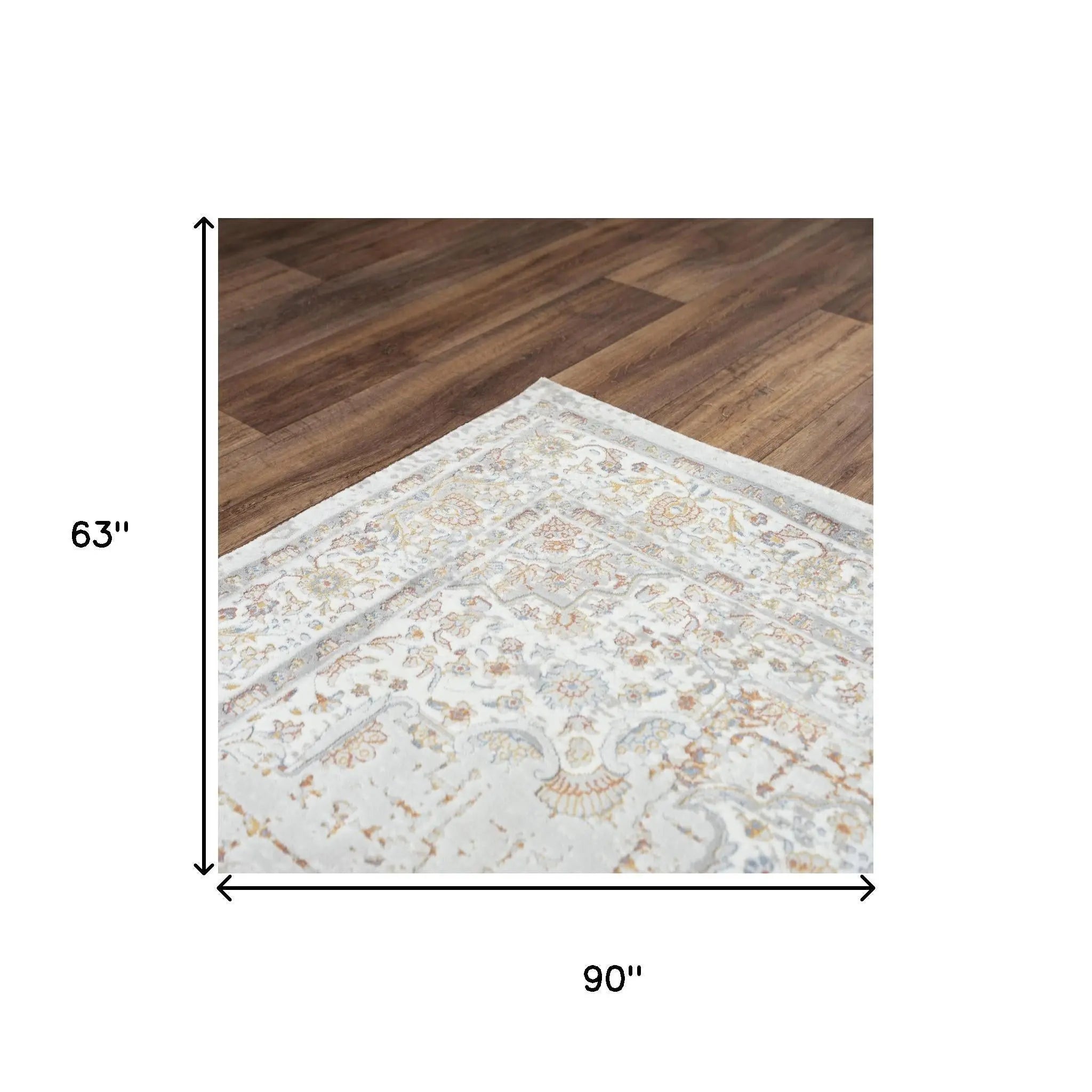 5' X 8' Gray Ivory Red Orange And Blue Medallion Area Rug Homeroots Home Decor