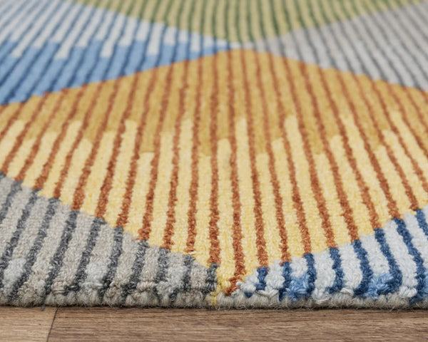 5' X 8' Gray Yellow Green And Blue Wool Geometric Hand Tufted Area Rug Homeroots Home Decor