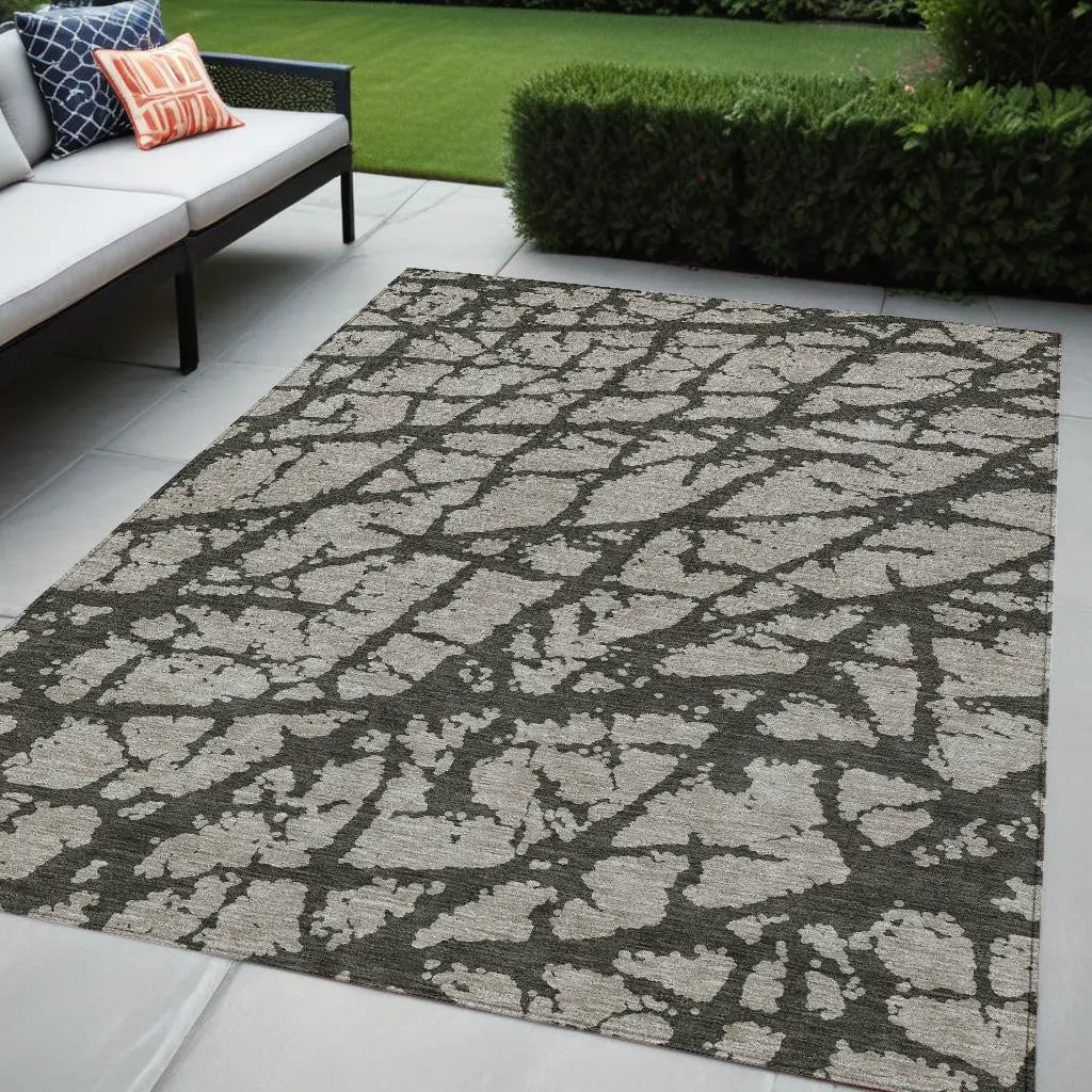 5' X 8' Gray and Black Abstract Washable Non Skid Indoor Outdoor Area Rug Homeroots Outdoor