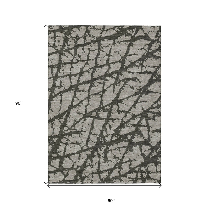 5' X 8' Gray and Black Abstract Washable Non Skid Indoor Outdoor Area Rug Homeroots Outdoor