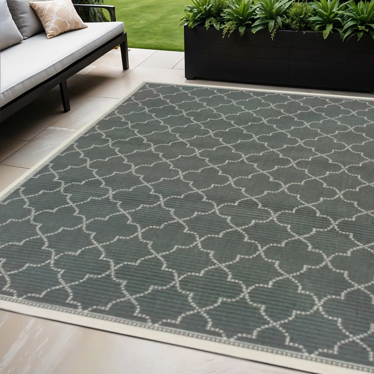 5' X 8' Gray and Ivory Geometric Stain Resistant Indoor Outdoor Area Rug Homeroots Outdoor