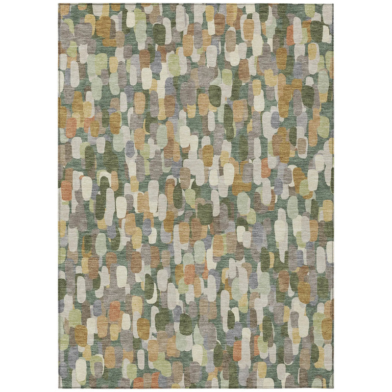 5' X 8' Green And Beige Abstract Washable Indoor Outdoor Area Rug Homeroots Outdoor