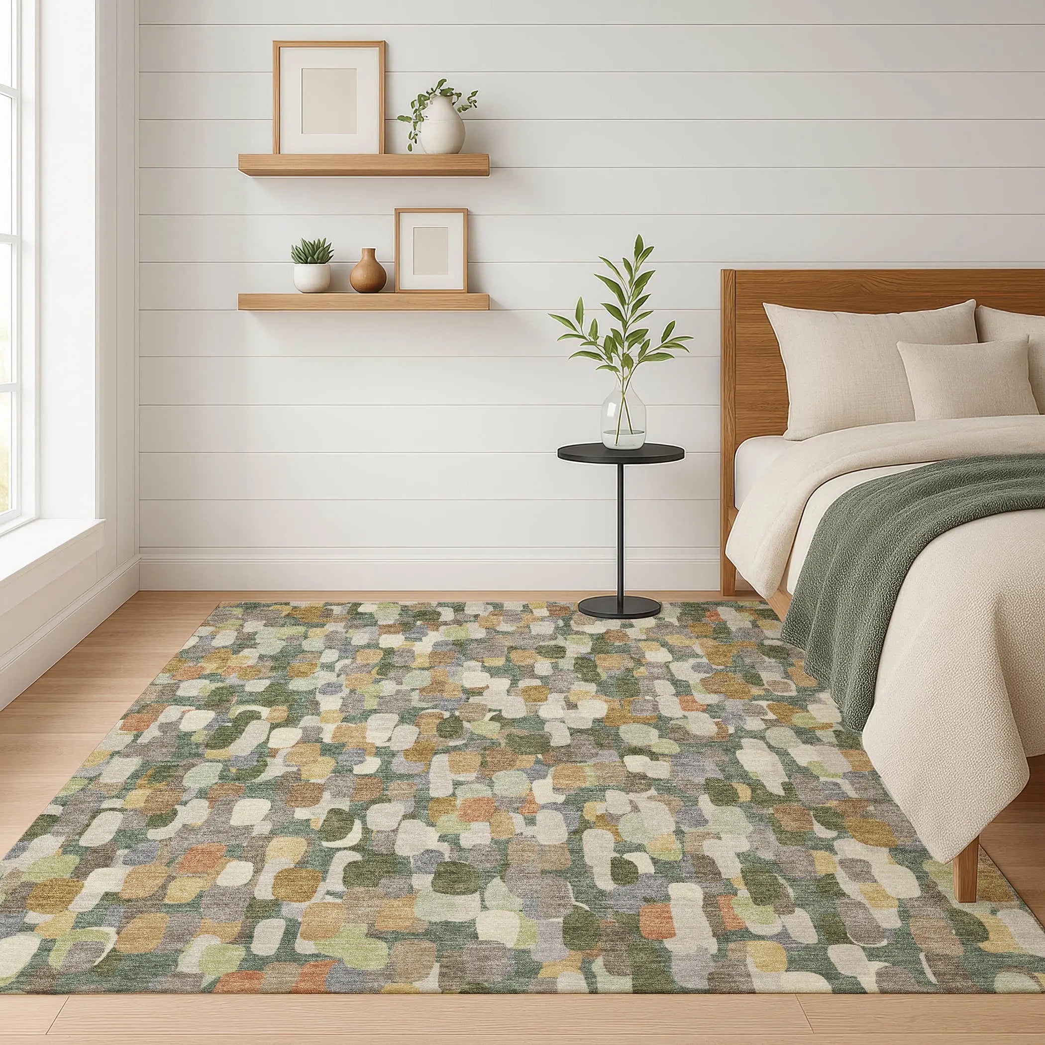 5' X 8' Green And Beige Abstract Washable Indoor Outdoor Area Rug Homeroots Outdoor
