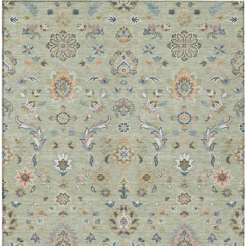 5' X 8' Green And Beige Abstract Washable Indoor Outdoor Area Rug Homeroots Outdoor