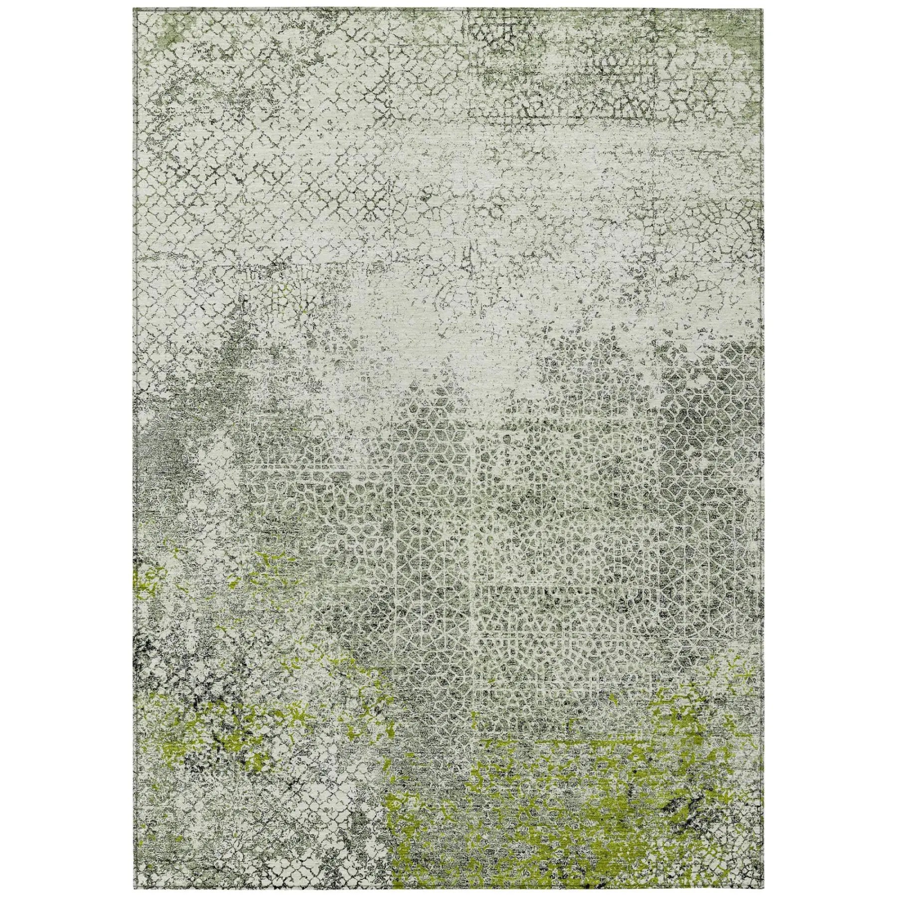 Gray and green abstract area rug in soft polyester, featuring geometric patterns for modern home decor.