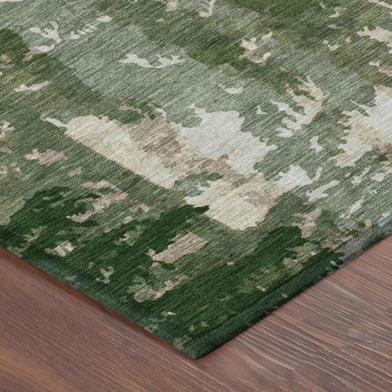 5' X 8' Green And Beige Floral Washable Indoor Outdoor Area Rug Homeroots Outdoor