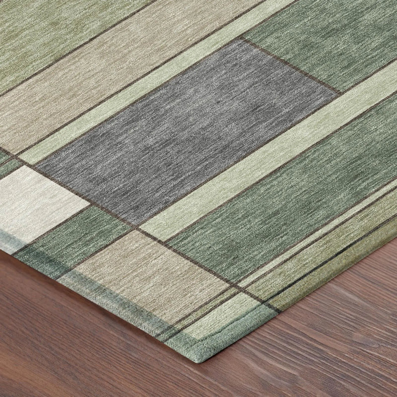5' X 8' Green And Beige Geometric Washable Indoor Outdoor Area Rug Homeroots Outdoor