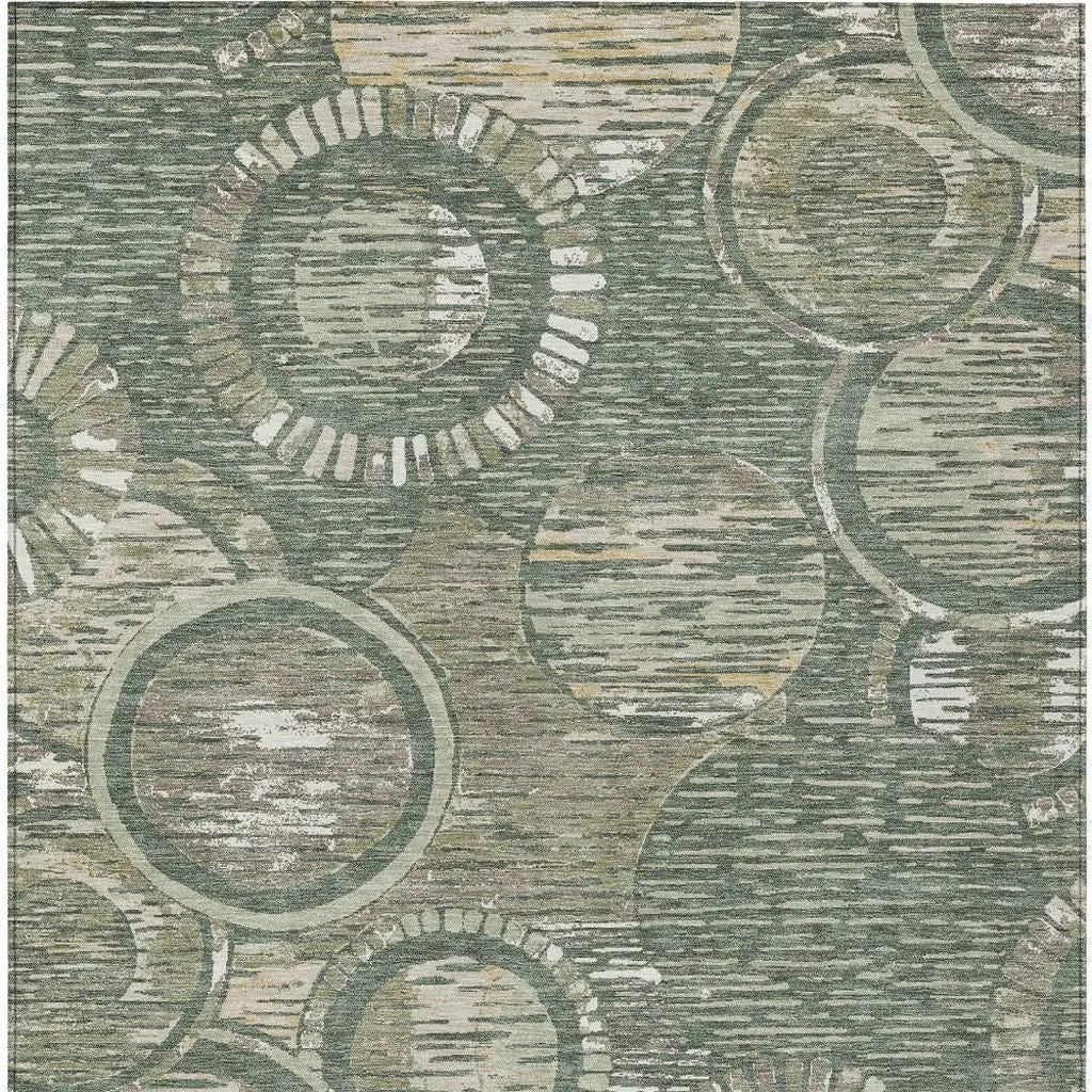 5' X 8' Green And Beige Geometric Washable Indoor Outdoor Area Rug Homeroots Outdoor