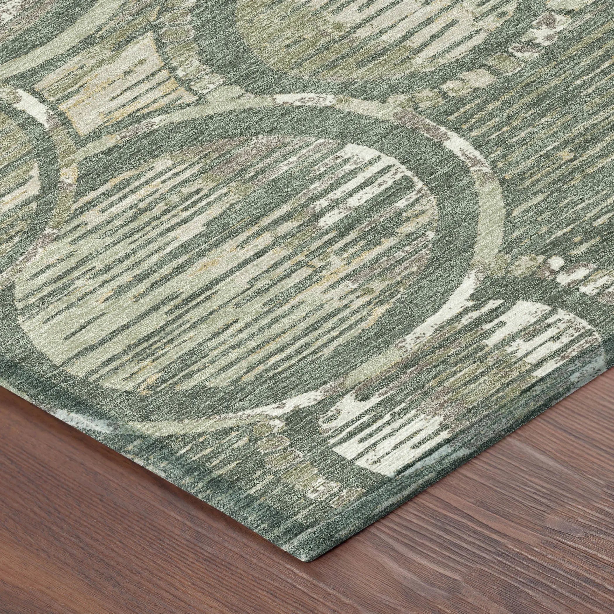 5' X 8' Green And Beige Geometric Washable Indoor Outdoor Area Rug Homeroots Outdoor