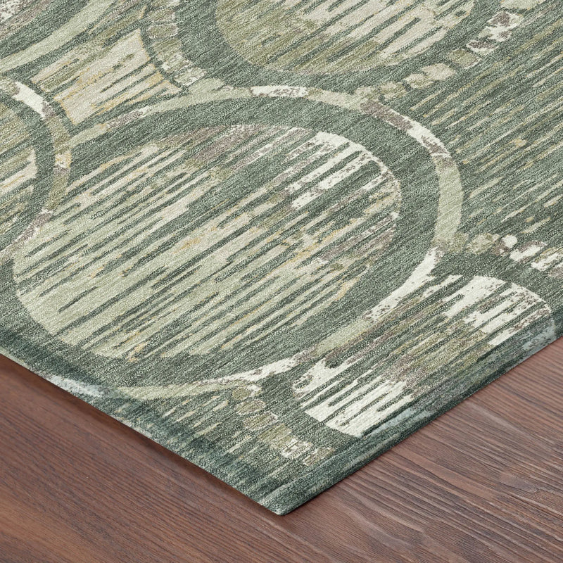 5' X 8' Green And Beige Geometric Washable Indoor Outdoor Area Rug Homeroots Outdoor