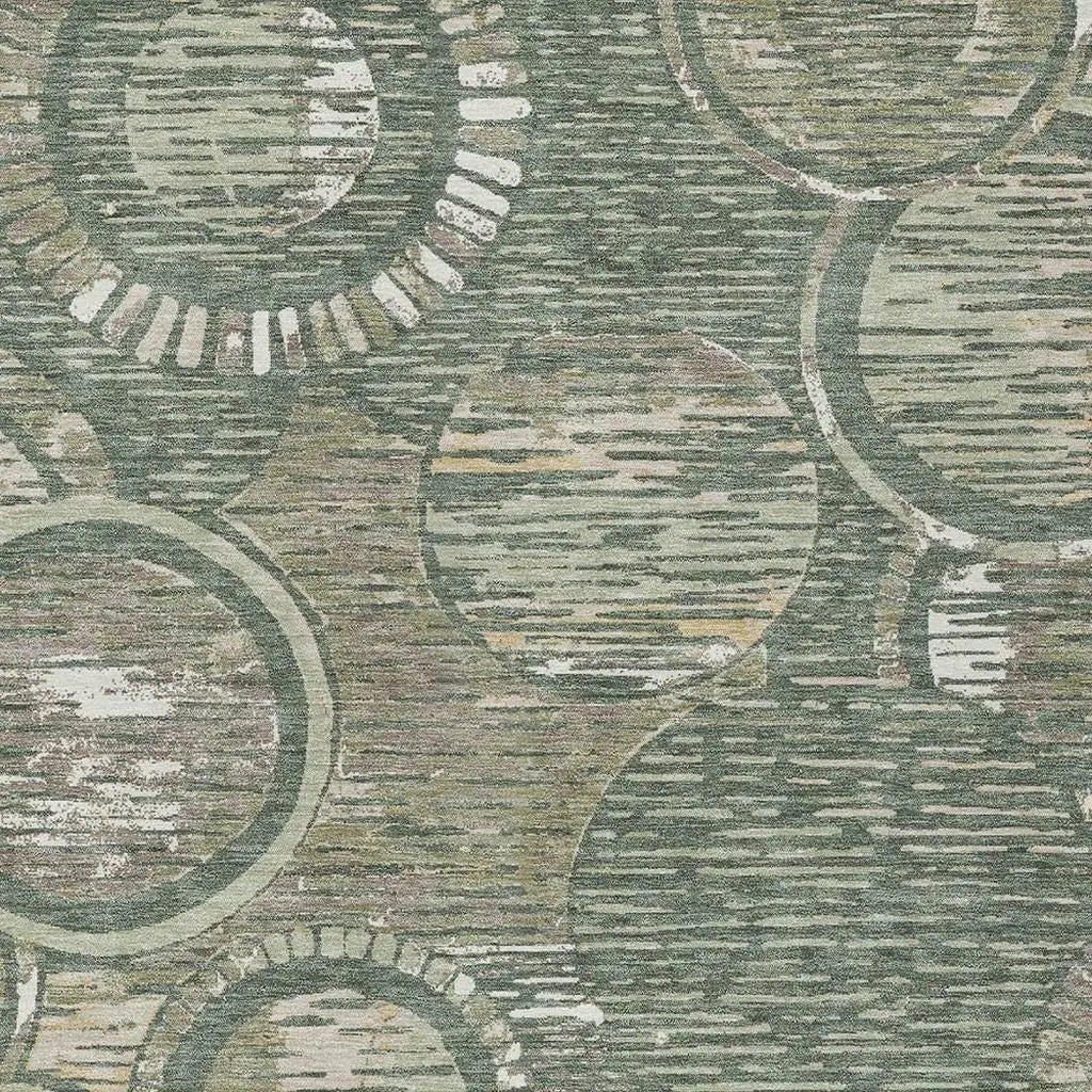 5' X 8' Green And Beige Geometric Washable Indoor Outdoor Area Rug Homeroots Outdoor