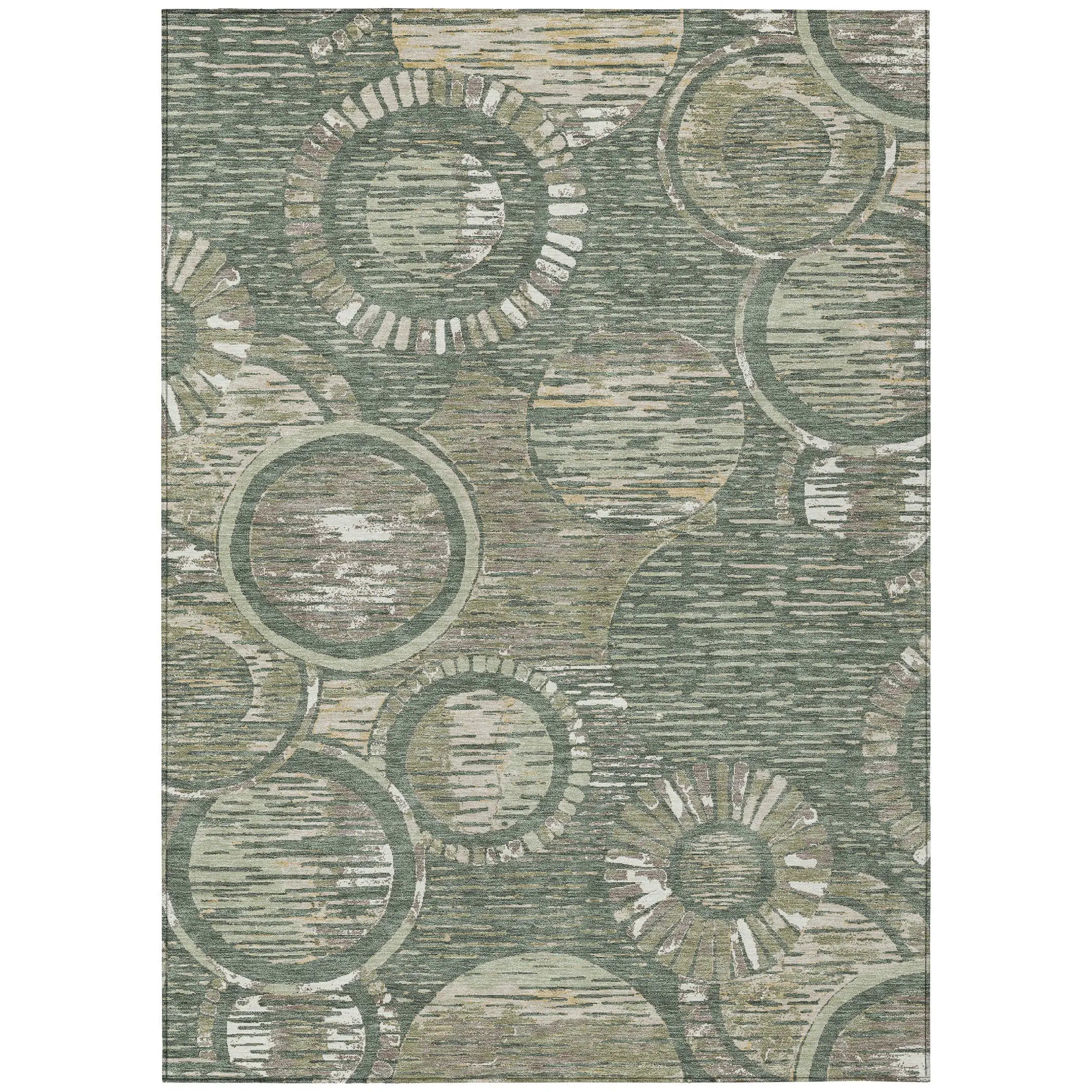 5' X 8' Green And Beige Geometric Washable Indoor Outdoor Area Rug Homeroots Outdoor