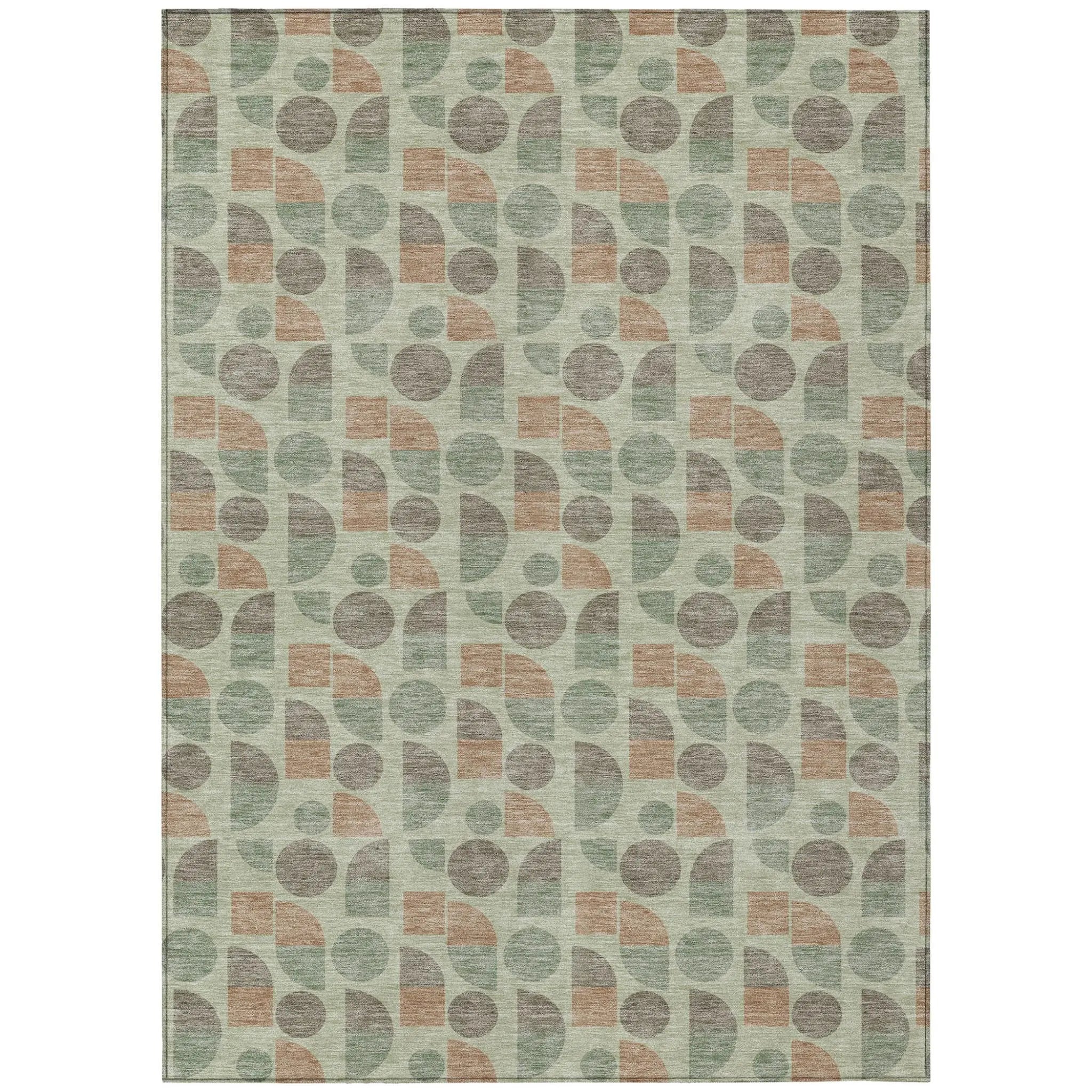 5' X 8' Green And Beige Geometric Washable Indoor Outdoor Area Rug Homeroots Outdoor