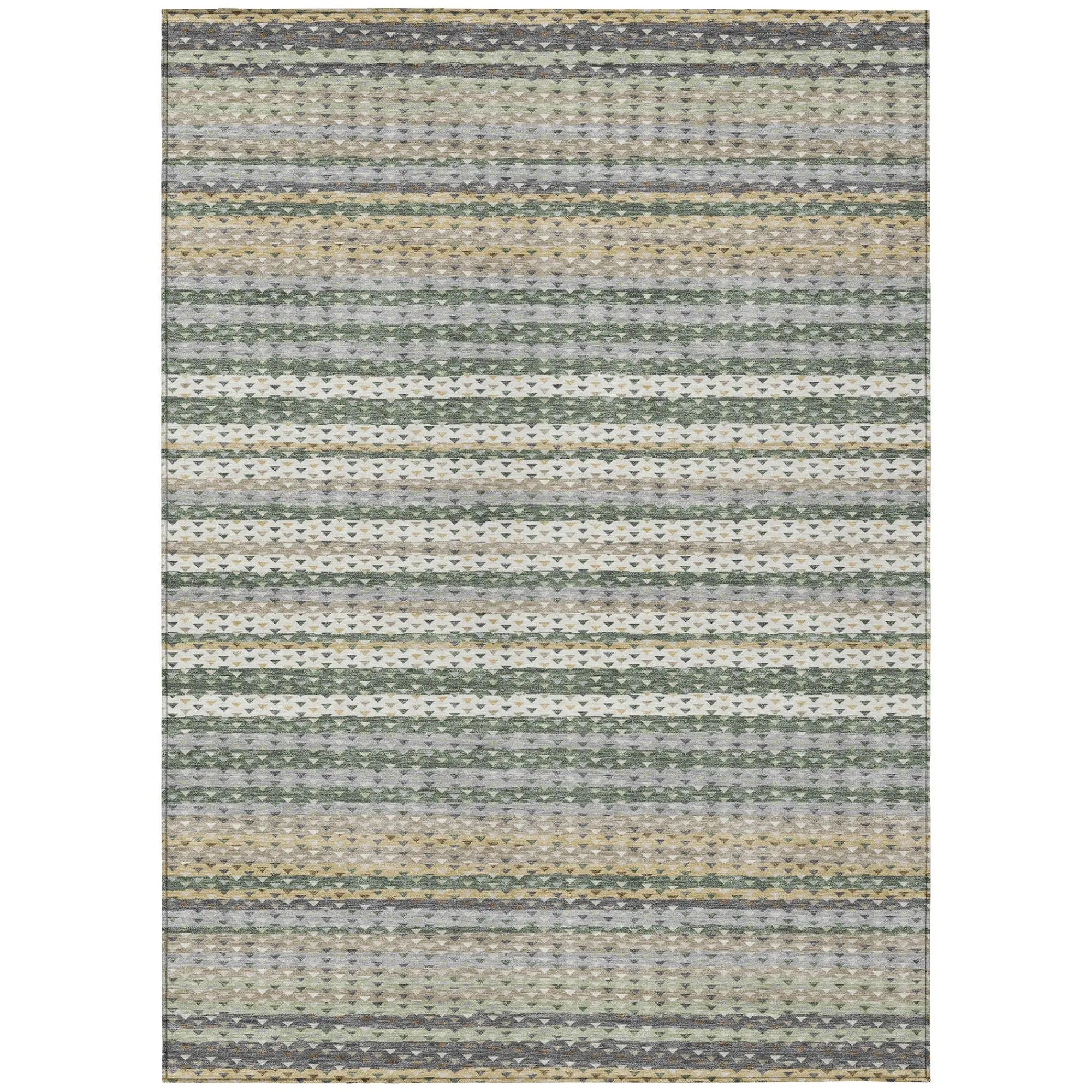 5' X 8' Green And Beige Striped Washable Indoor Outdoor Area Rug Homeroots Outdoor