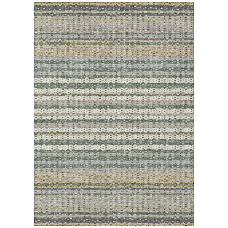 5' X 8' Green And Beige Striped Washable Indoor Outdoor Area Rug Homeroots Outdoor