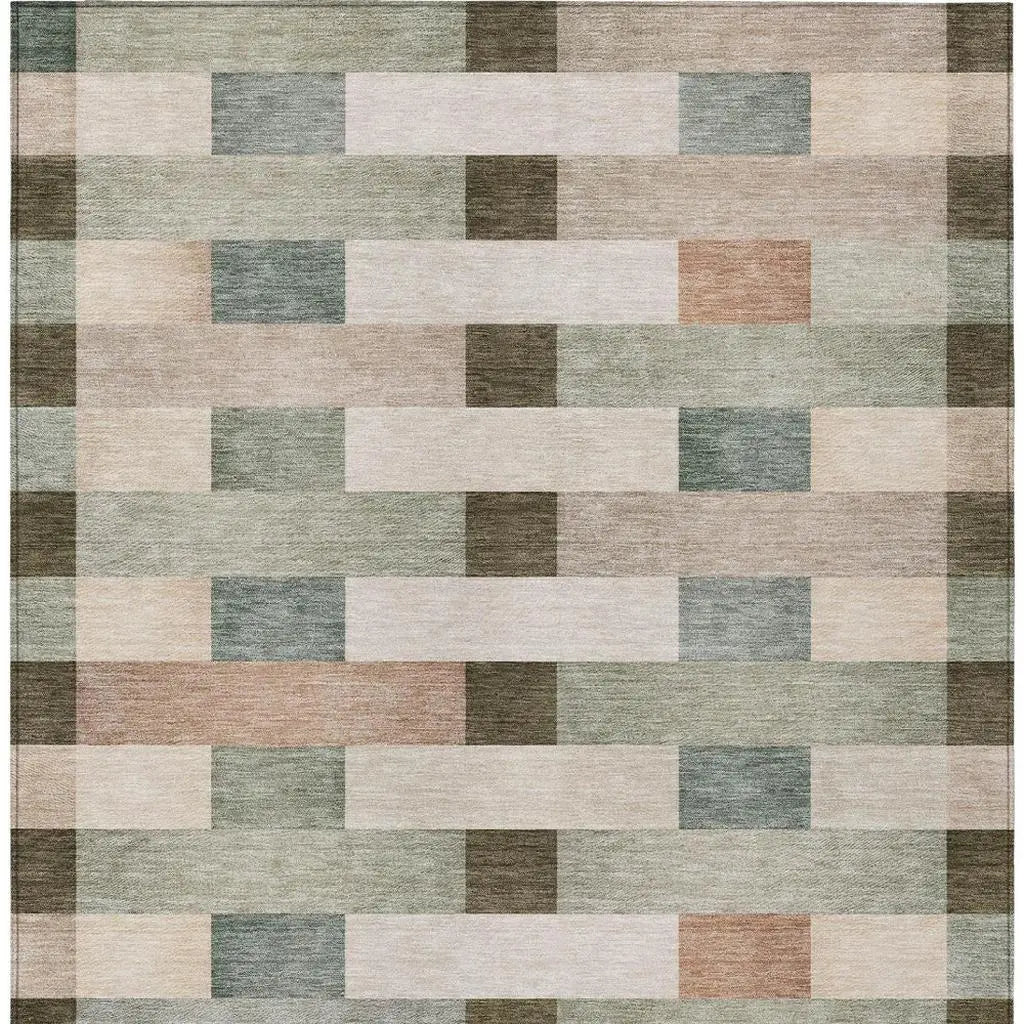5' X 8' Green And Beige Striped Washable Indoor Outdoor Area Rug Homeroots Outdoor