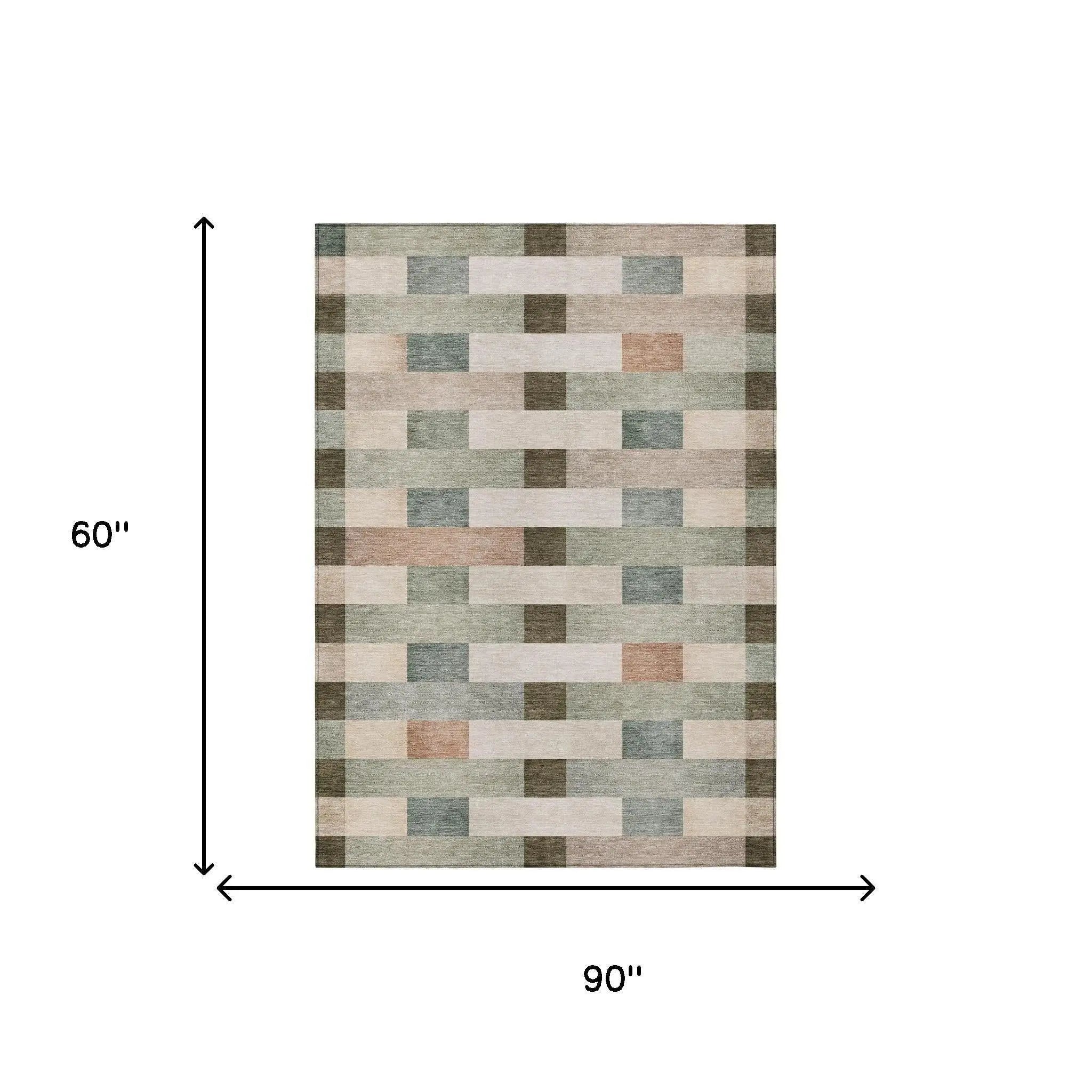 5' X 8' Green And Beige Striped Washable Indoor Outdoor Area Rug Homeroots Outdoor