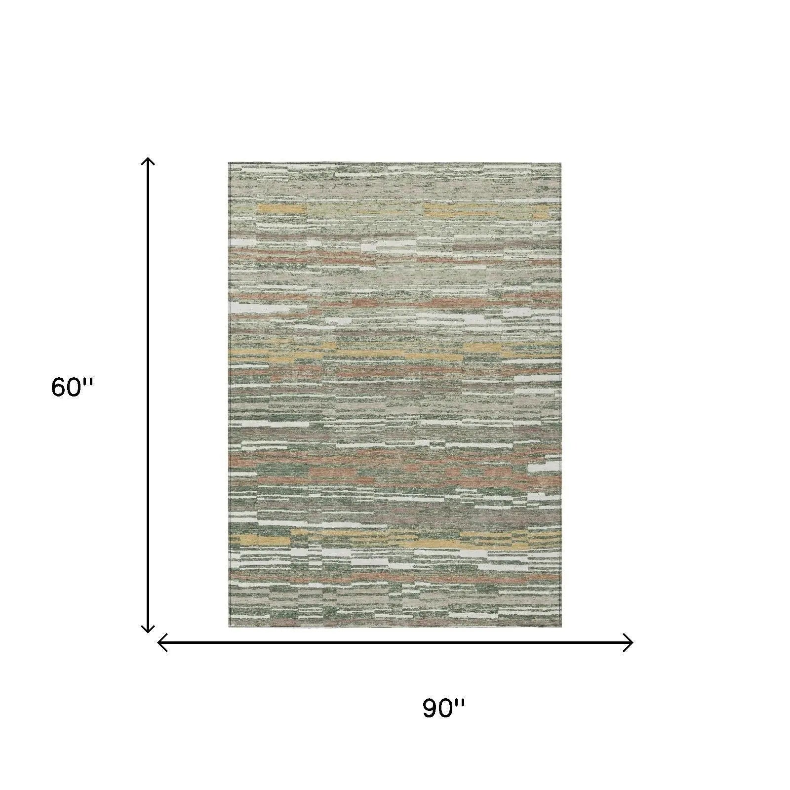 5' X 8' Green And Beige Striped Washable Indoor Outdoor Area Rug Homeroots Outdoor