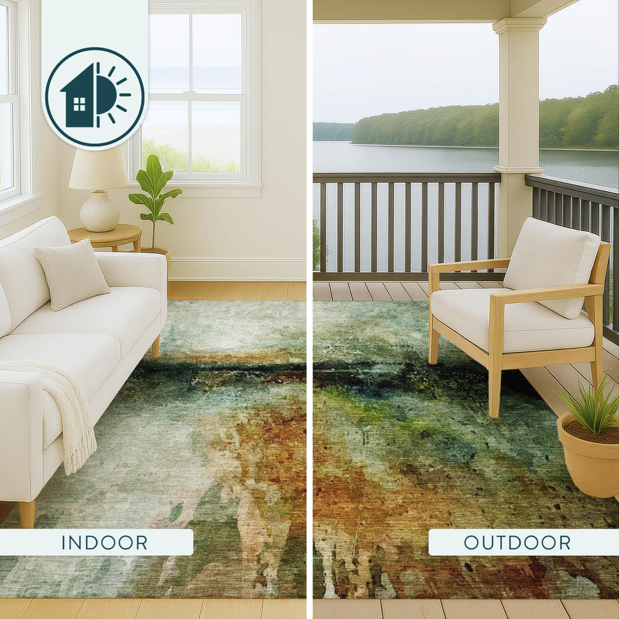 5' X 8' Green And Black Abstract Washable Indoor Outdoor Area Rug Homeroots Outdoor