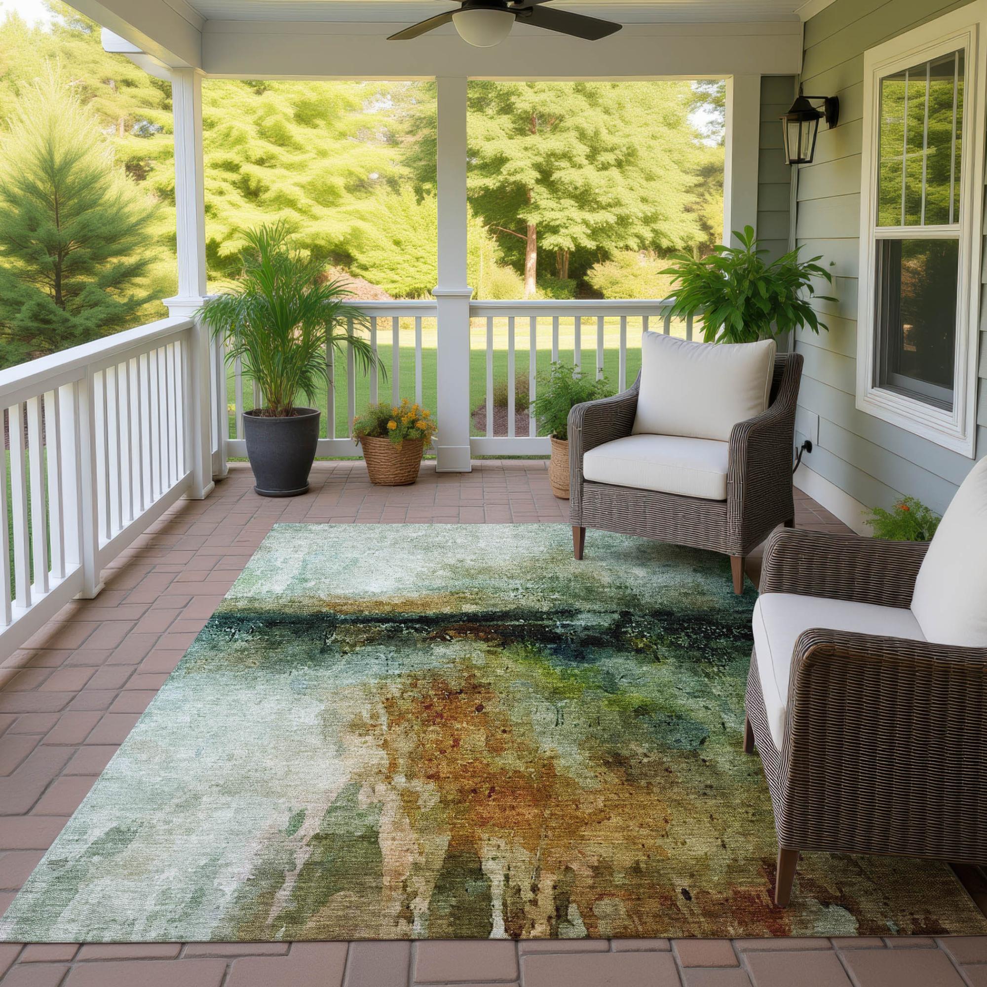5' X 8' Green And Black Abstract Washable Indoor Outdoor Area Rug Homeroots Outdoor