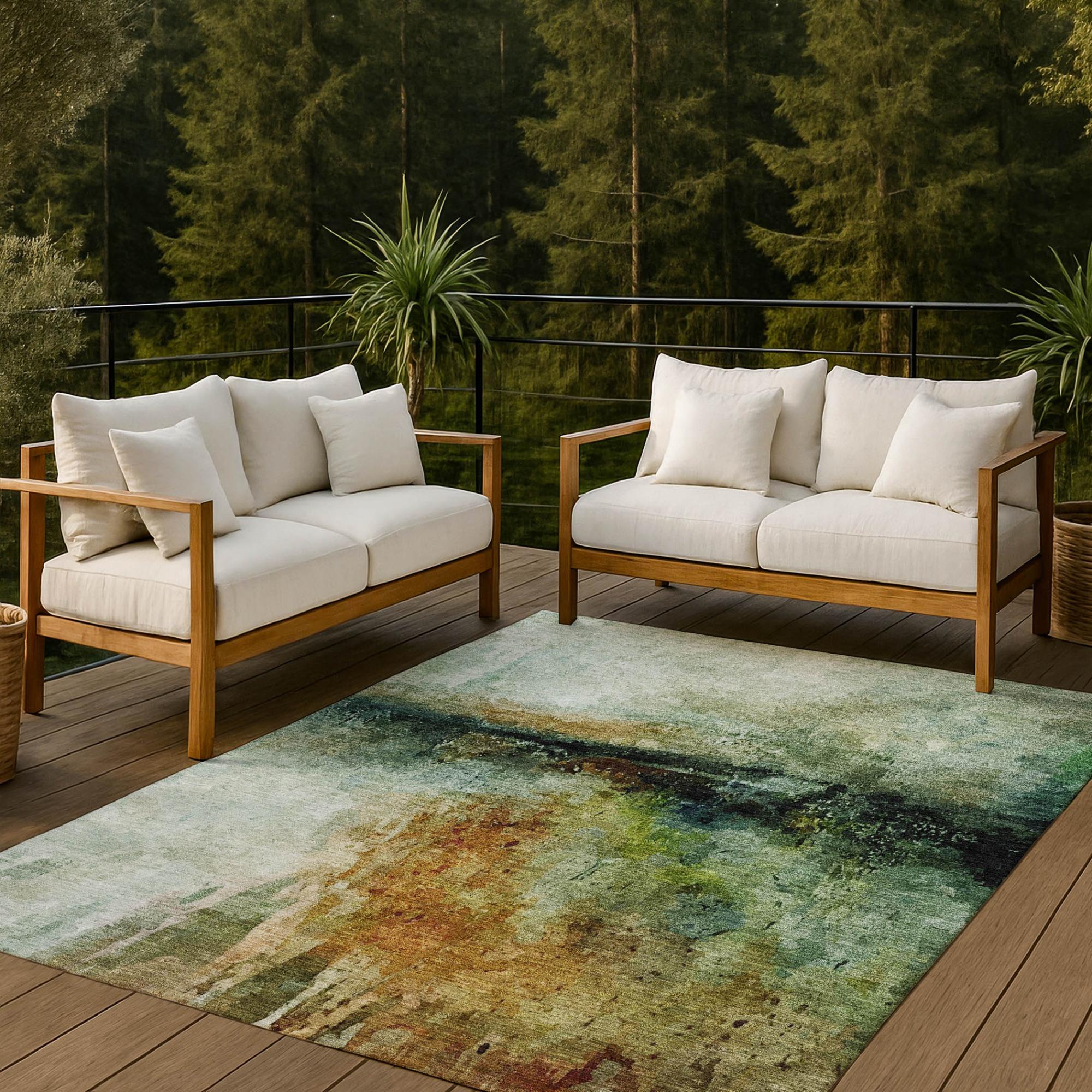5' X 8' Green And Black Abstract Washable Indoor Outdoor Area Rug Homeroots Outdoor