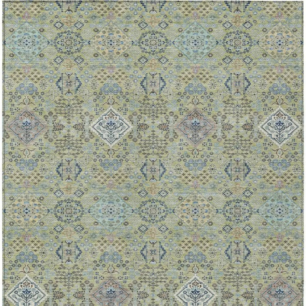 5' X 8' Green And Blue Oriental Washable Indoor Outdoor Area Rug Homeroots Outdoor