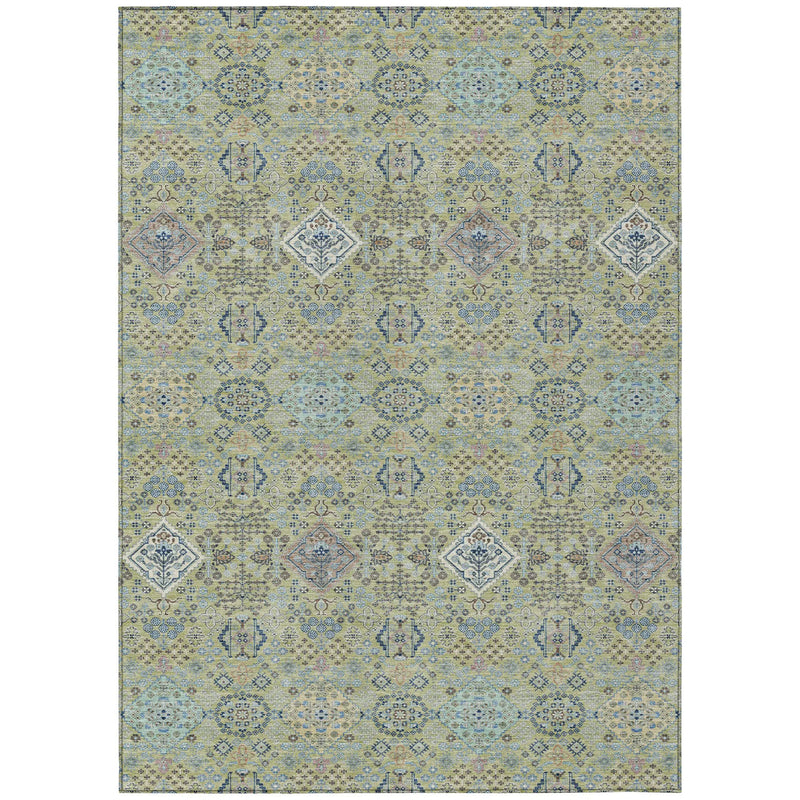 5' X 8' Green And Blue Oriental Washable Indoor Outdoor Area Rug Homeroots Outdoor