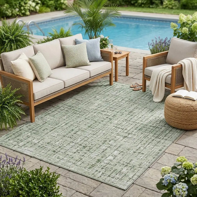 5' X 8' Green And Brown Abstract Washable Indoor Outdoor Area Rug Homeroots Outdoor