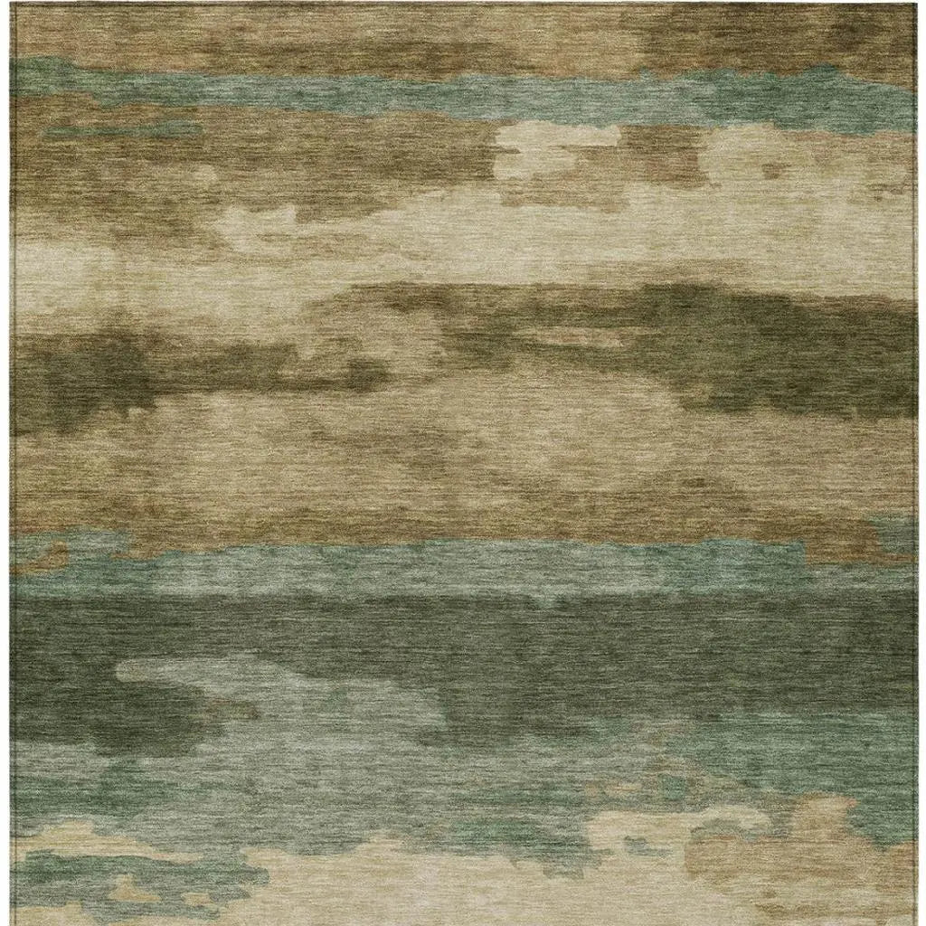 5' X 8' Green And Brown Abstract Washable Indoor Outdoor Area Rug Homeroots Outdoor