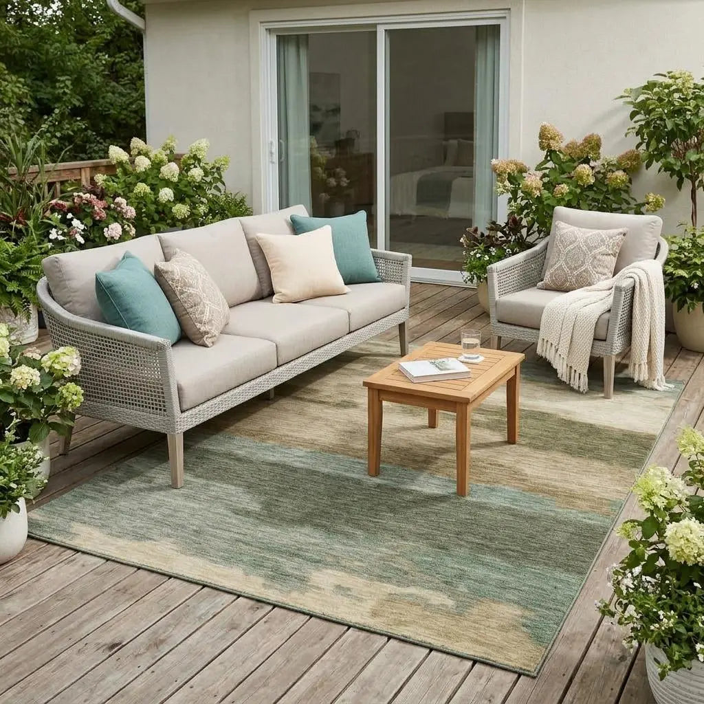 5' X 8' Green And Brown Abstract Washable Indoor Outdoor Area Rug Homeroots Outdoor