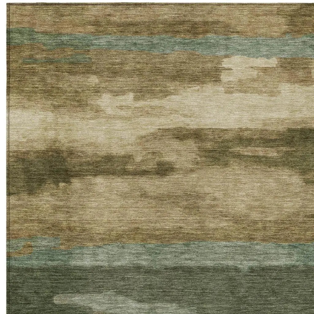 5' X 8' Green And Brown Abstract Washable Indoor Outdoor Area Rug Homeroots Outdoor